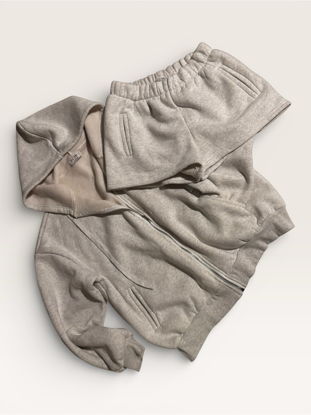 Neutral Beige Hoodie & Shorts Set